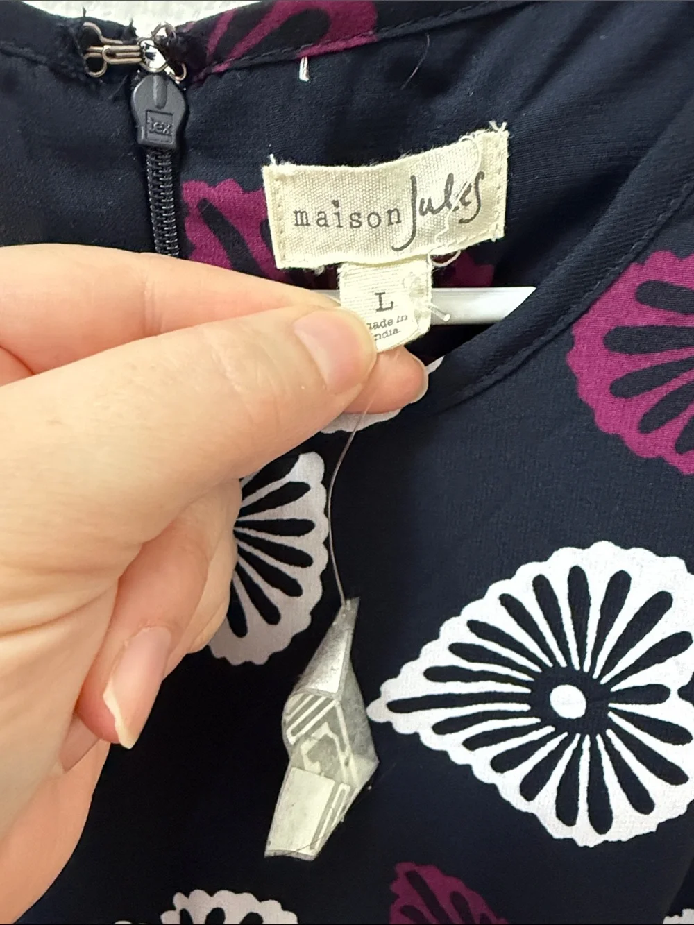 Maison Jules Navy Sleeveless Dress with Purple & White Heart Motifs